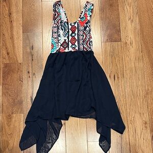 Tribal Print Sleeveless Dress with Navy Skirt